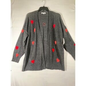 Celebrate Together Women's Heart Cardigan Sweater Chunky Cozy Gray/Red Sz XXL